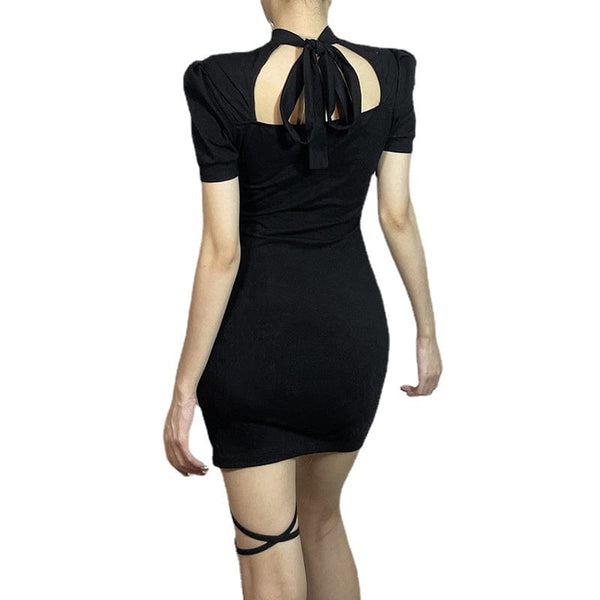 Women's Punk Halterneck Cutout Black Little Dress