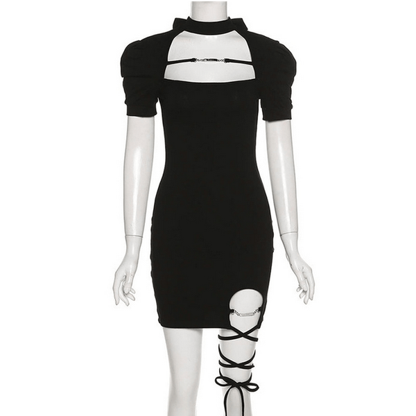 Women's Punk Halterneck Cutout Black Little Dress