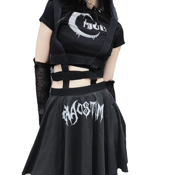 Women's Punk High-waisted Pleated Suspender Skirt