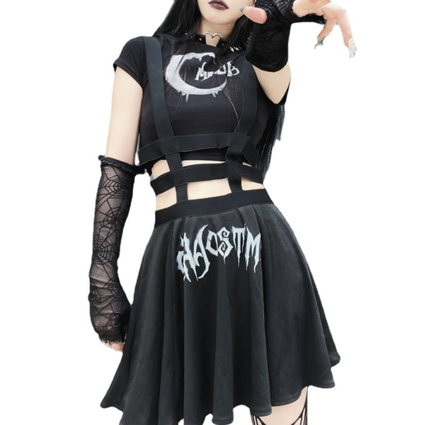 Women's Punk High-waisted Pleated Suspender Skirt