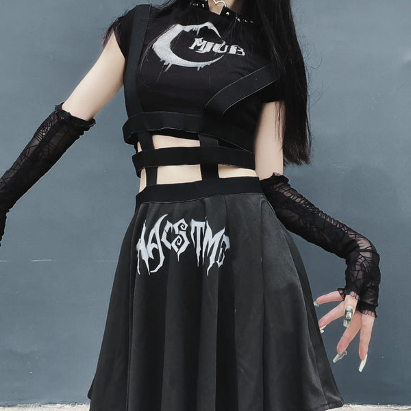 Women's Punk High-waisted Pleated Suspender Skirt