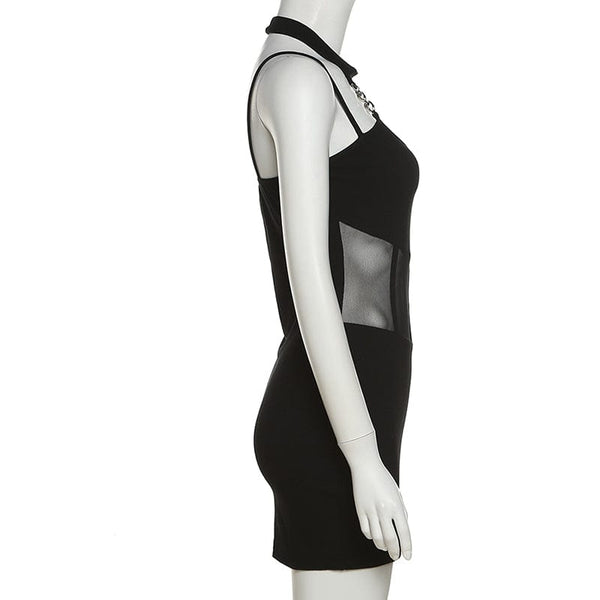 Women's Punk Mesh Splice Halterneck Slip Dress