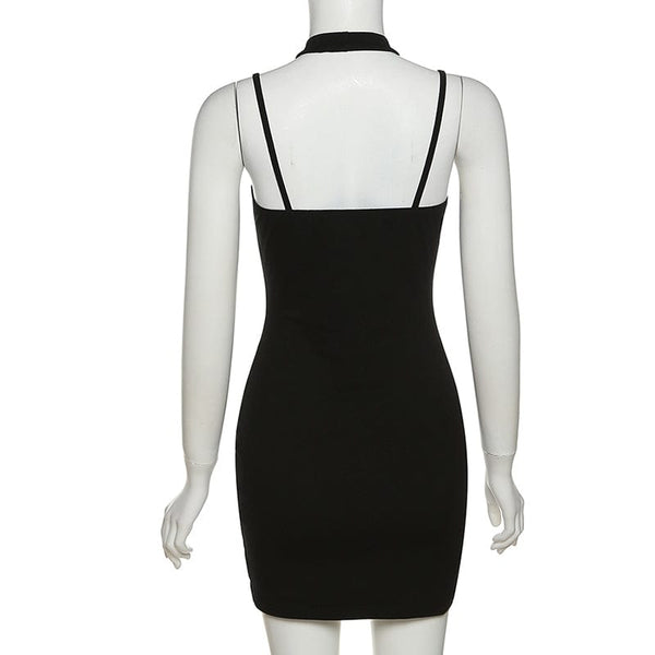 Women's Punk Mesh Splice Halterneck Slip Dress