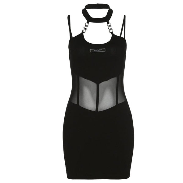 Women's Punk Mesh Splice Halterneck Slip Dress