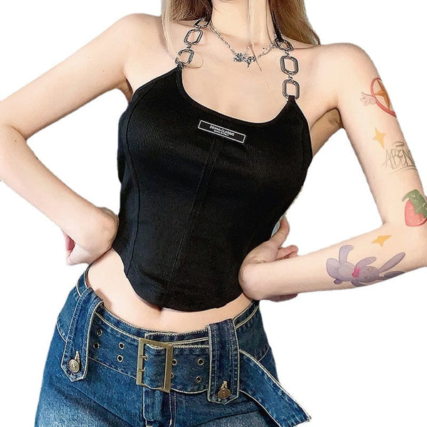 Women's Punk Metal Chain Halterneck Tank Top