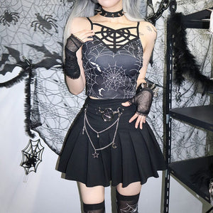 Women's Punk Pleated Skirt with Star Chain