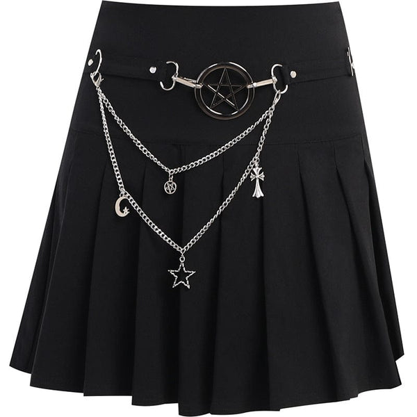 Women's Punk Pleated Skirt with Star Chain