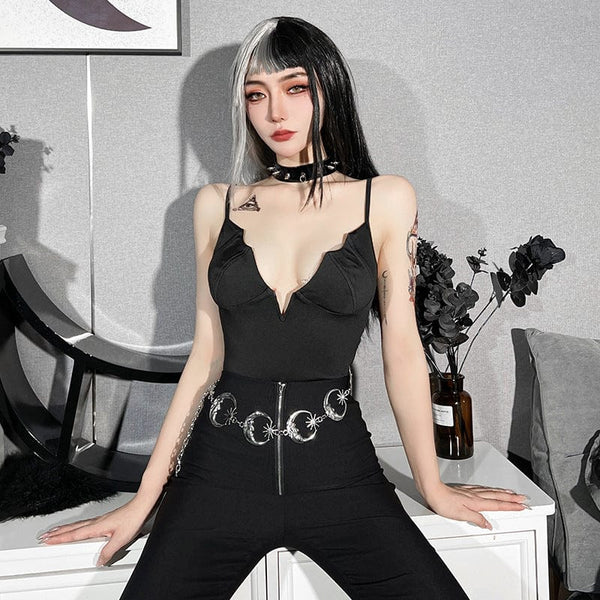 Women's Punk Plunging Bat Flounces Bodysuit