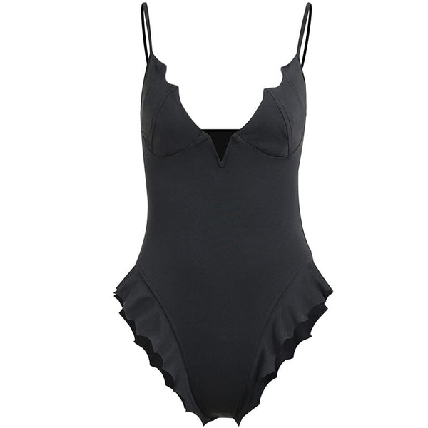 Women's Punk Plunging Bat Flounces Bodysuit