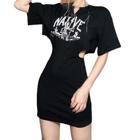Women's Punk Side Cutout Shirt Dress