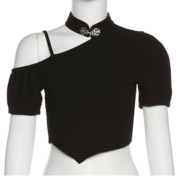 Women's Punk Slash Shoulder Short Sleeved Crop Top