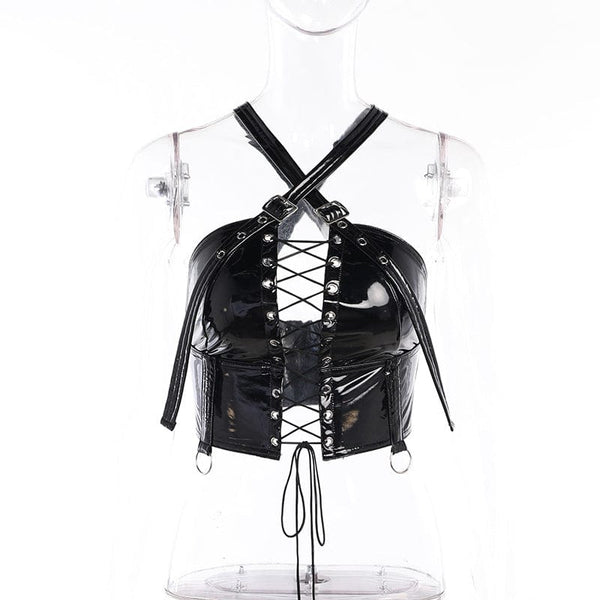 Women's Punk V-neck Lacing-up Faux Leather Bustier