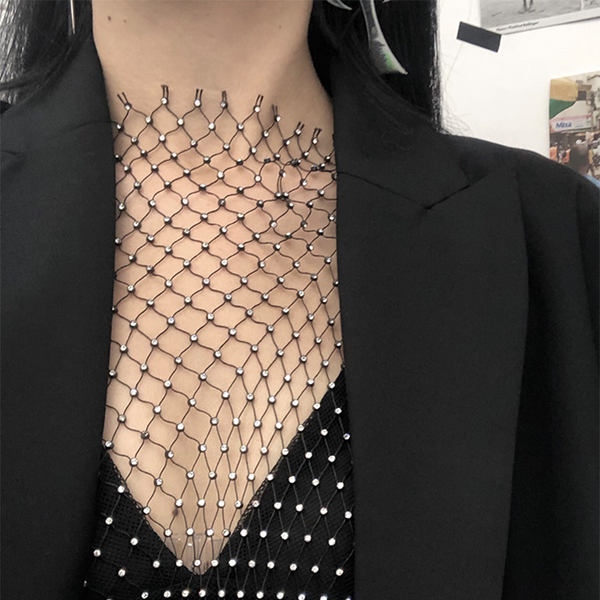 Fishnet Rhinestone Hollow Top