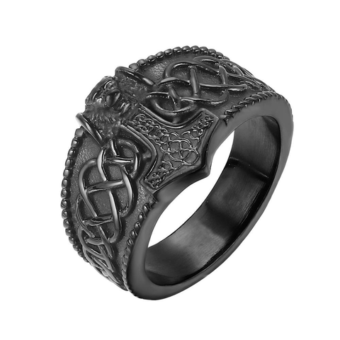 Male Thor's Hammer Celtic Ring / Fashion Men's Stainless Steel Rings / Amulet Jewelry for Men