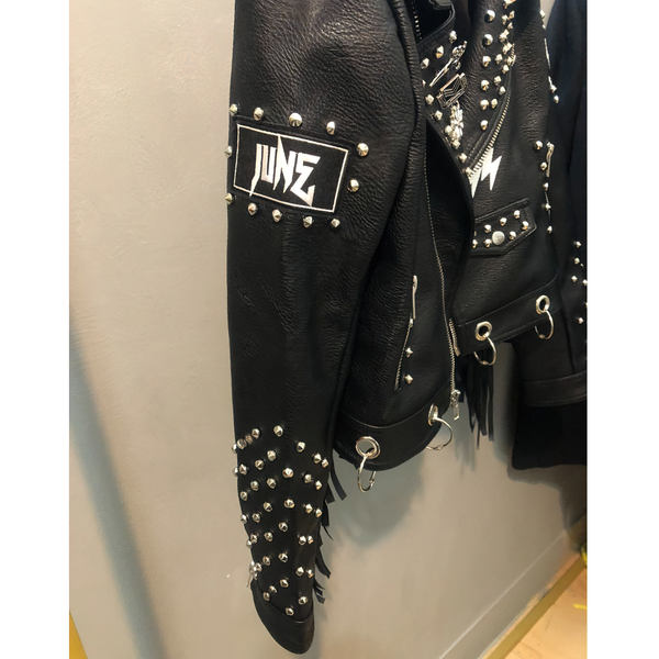 Motorcyle Jacket with Pattern on the Back / Punk Beading Rivet PU Leather Jackets