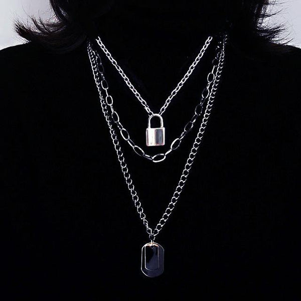 Chain Cross Lock Multilayer Necklace Women Men Jewelry