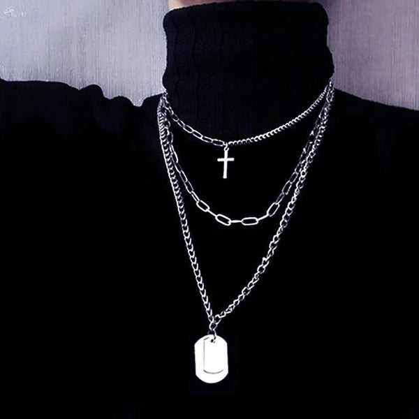 Chain Cross Lock Multilayer Necklace Women Men Jewelry