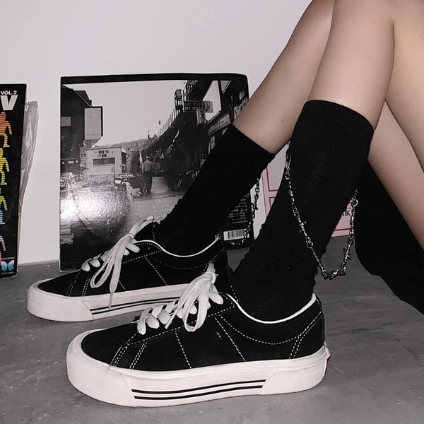 Pair Black Socks Metal Chain