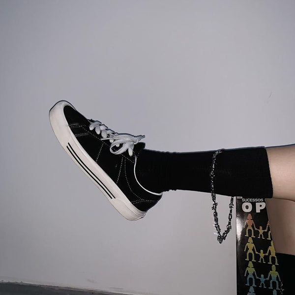 Pair Black Socks Metal Chain