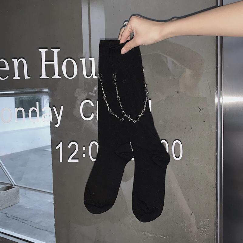 Pair Black Socks Metal Chain