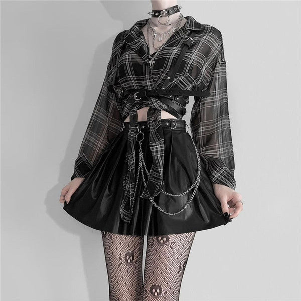 Punk Style Baggy Plaid Blouse Tops