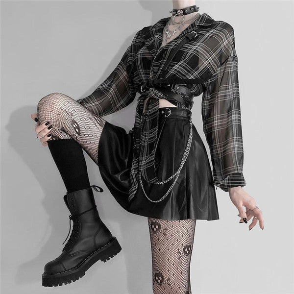 Punk Style Baggy Plaid Blouse Tops