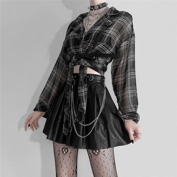 Punk Style Baggy Plaid Blouse Tops