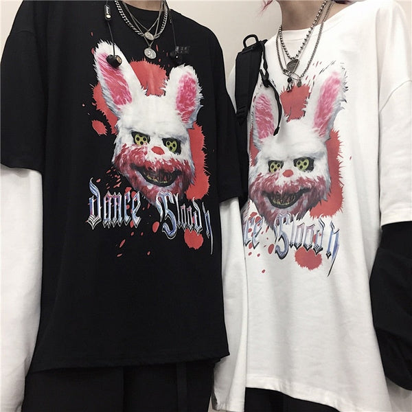 Fake 2 Pieces Horror print Harajuku T-shirt