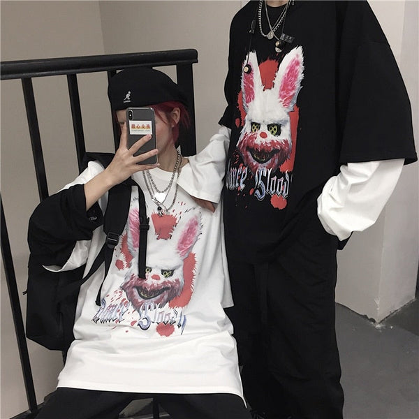 Fake 2 Pieces Horror print Harajuku T-shirt