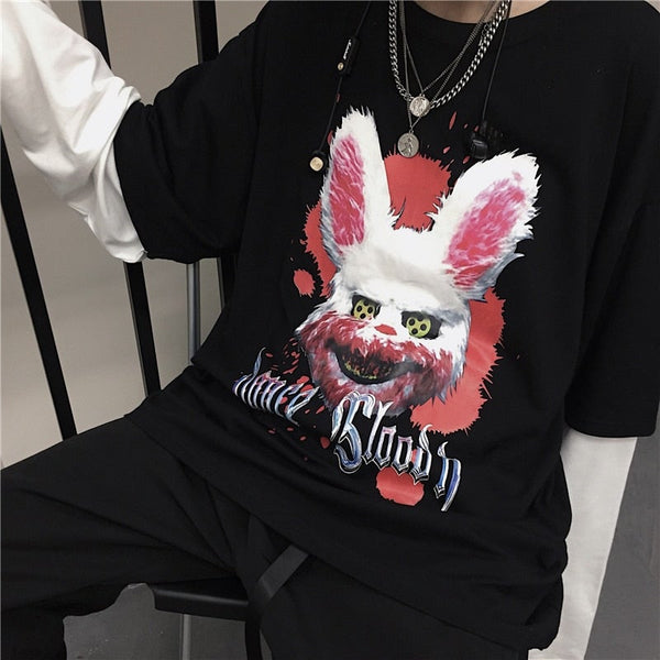 Fake 2 Pieces Horror print Harajuku T-shirt