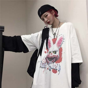 Fake 2 Pieces Horror print Harajuku T-shirt