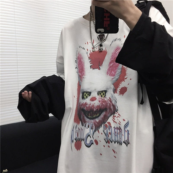 Fake 2 Pieces Horror print Harajuku T-shirt