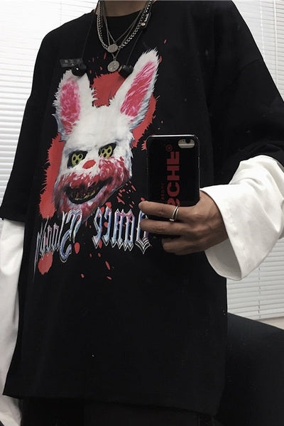 Fake 2 Pieces Horror print Harajuku T-shirt