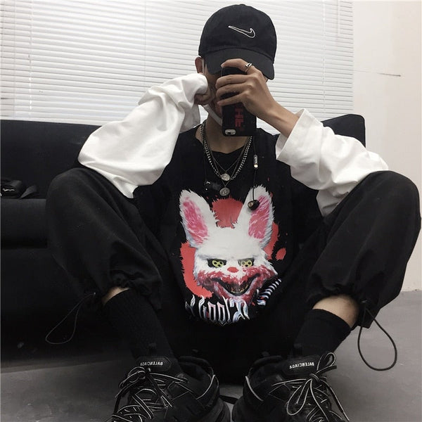 Fake 2 Pieces Horror print Harajuku T-shirt