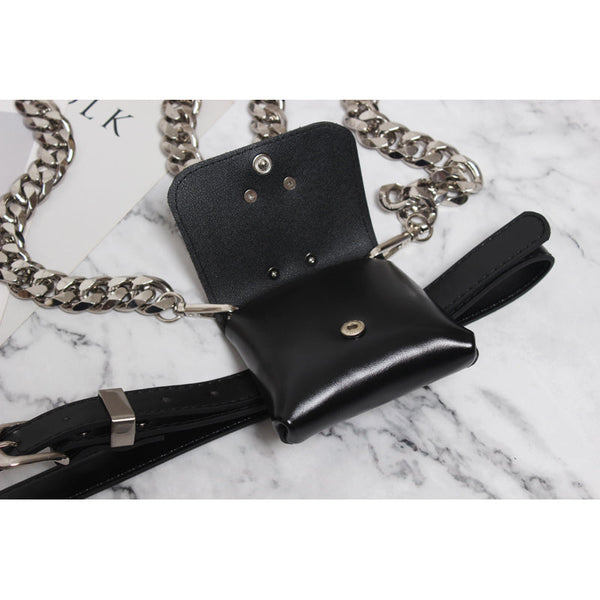 Gothic Chain Strap O-Ring Faux Leather Mini Belt Bag