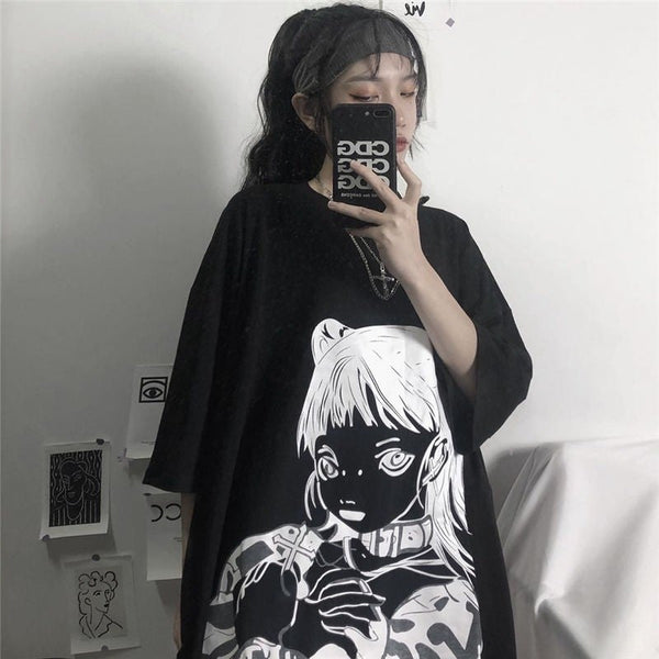 New Harajuku Style Girl Cartoon Print  T-Shirt