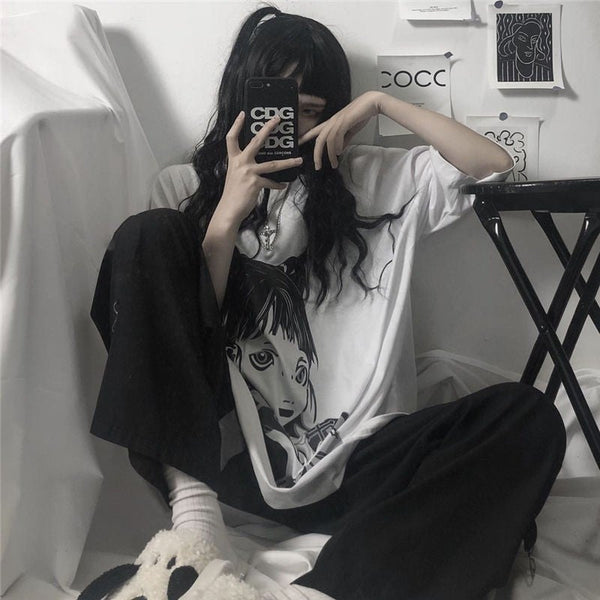 New Harajuku Style Girl Cartoon Print  T-Shirt