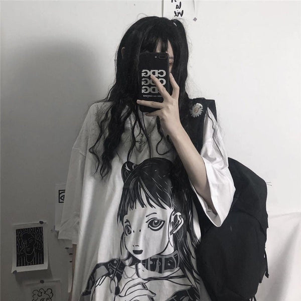 New Harajuku Style Girl Cartoon Print  T-Shirt