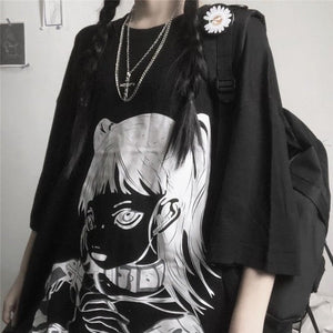 New Harajuku Style Girl Cartoon Print  T-Shirt