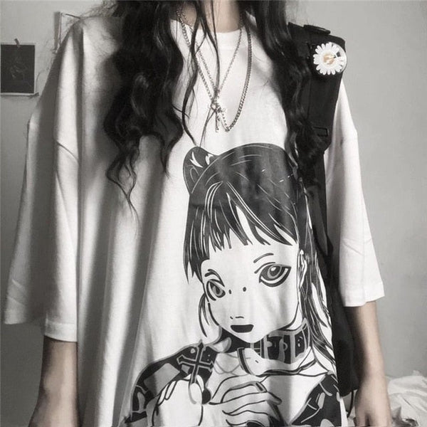 New Harajuku Style Girl Cartoon Print  T-Shirt