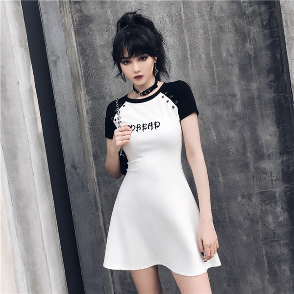 Gothic Grunge DREAD White Black Raglan Mini Dress