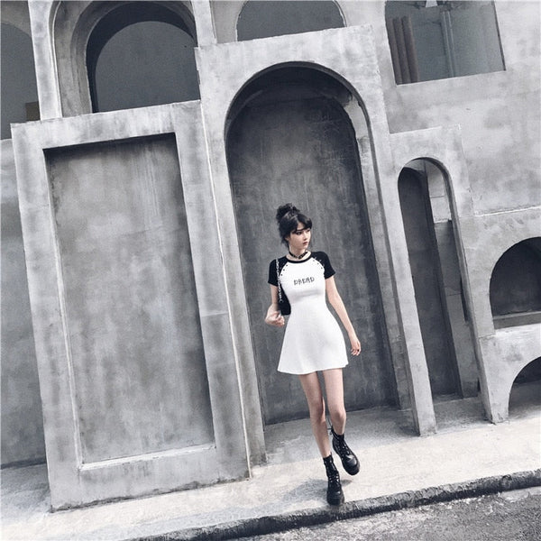 Gothic Grunge DREAD White Black Raglan Mini Dress