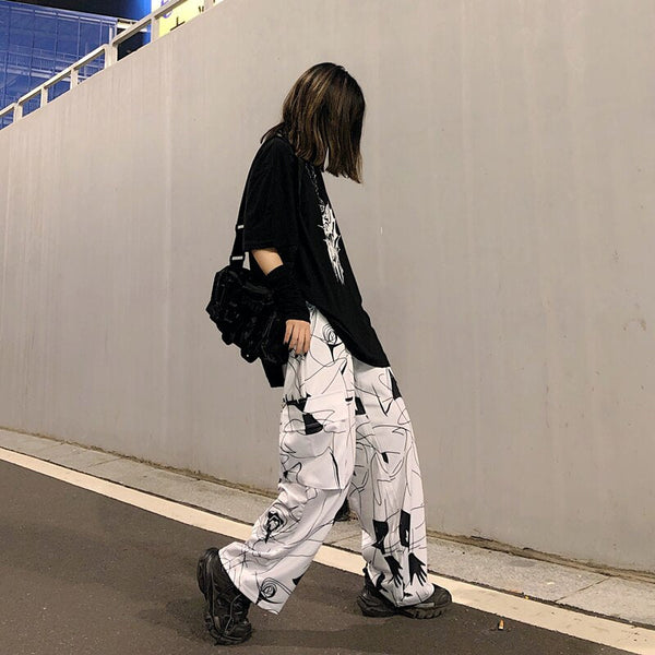 Harajuku Elastic Waist Hit Color Big Pocket Pants