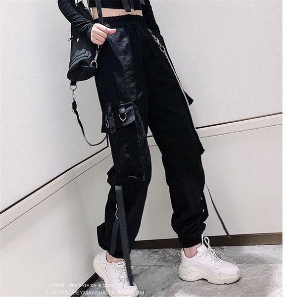 Cargo Ribbon Pocket Jogger Elastic Waist High Streetwear Pants