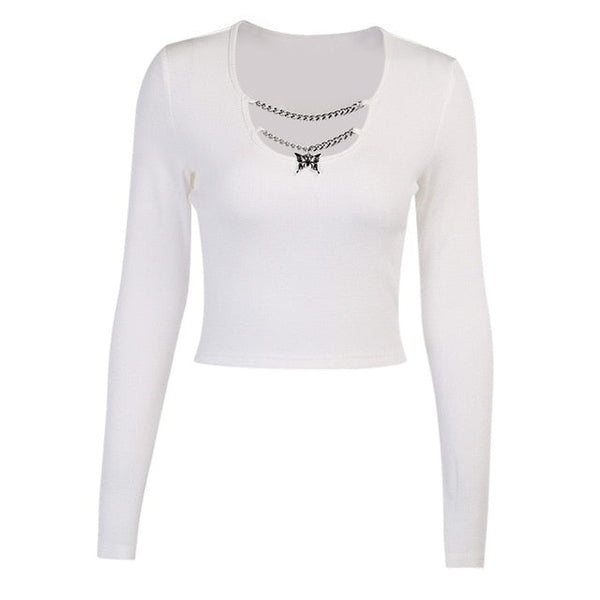 Gothic Butterfly Pendant Chain Long Sleeve Top