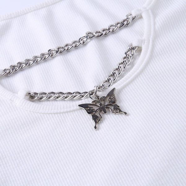 Gothic Butterfly Pendant Chain Long Sleeve Top