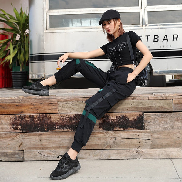 Fashion overalls thin high waist loose Casual Cargo Pants