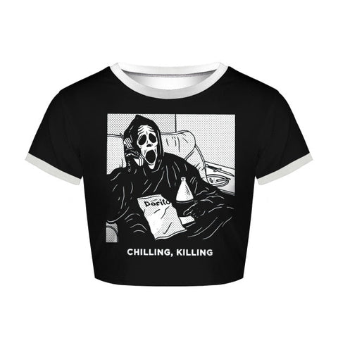 CHILLING KILLING CROPPED T-SHIRT