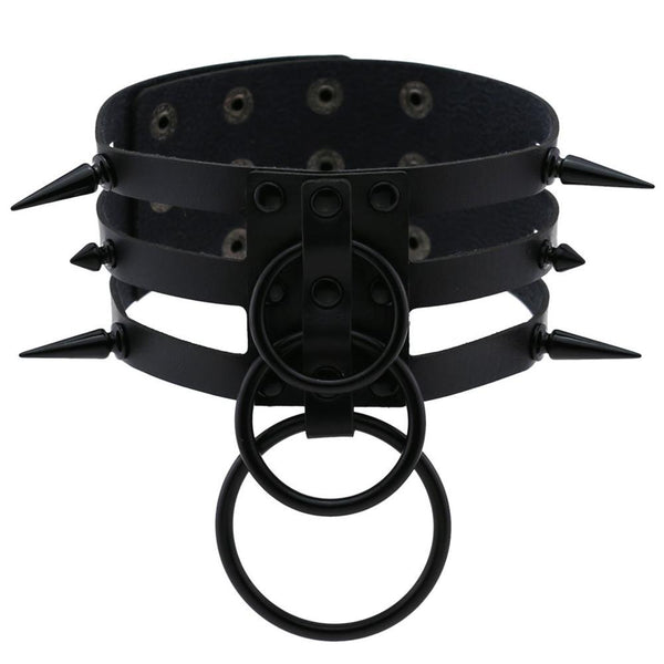 'Tortured' Black spike ring choker (14 Colours)