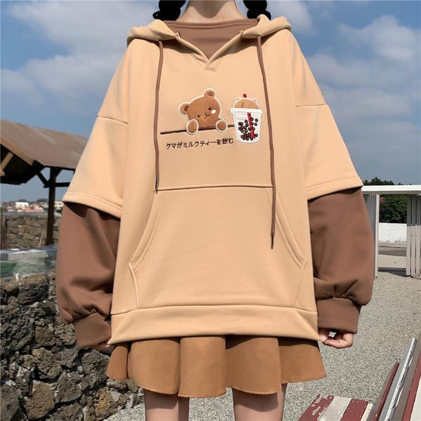 Japanese Bubble Tea Bear Oversized Hoodies